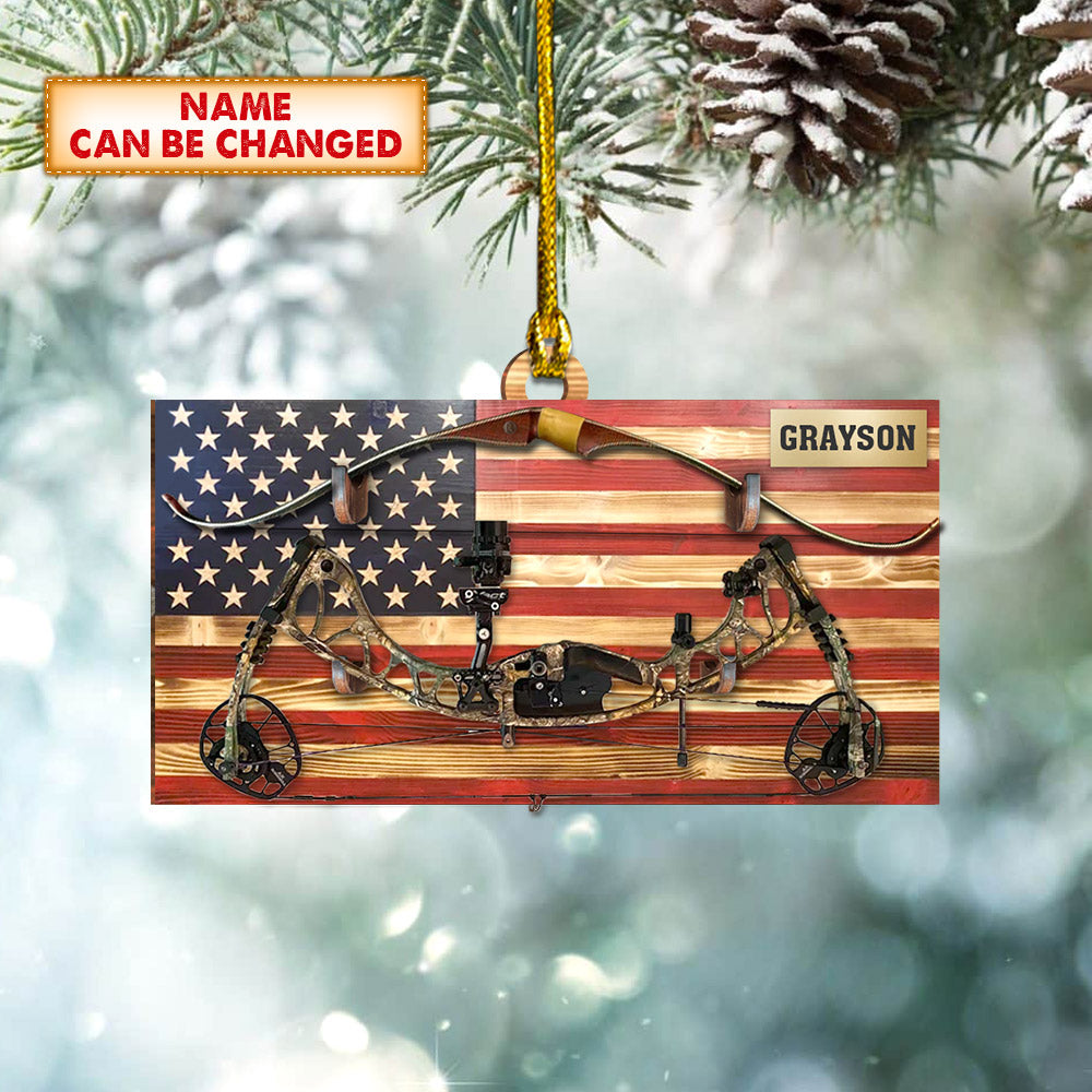 Hunting Customized Name, Archery & Flag Personalized Acrylic Ornament Printed Two Sides With The Same Design For Hunters