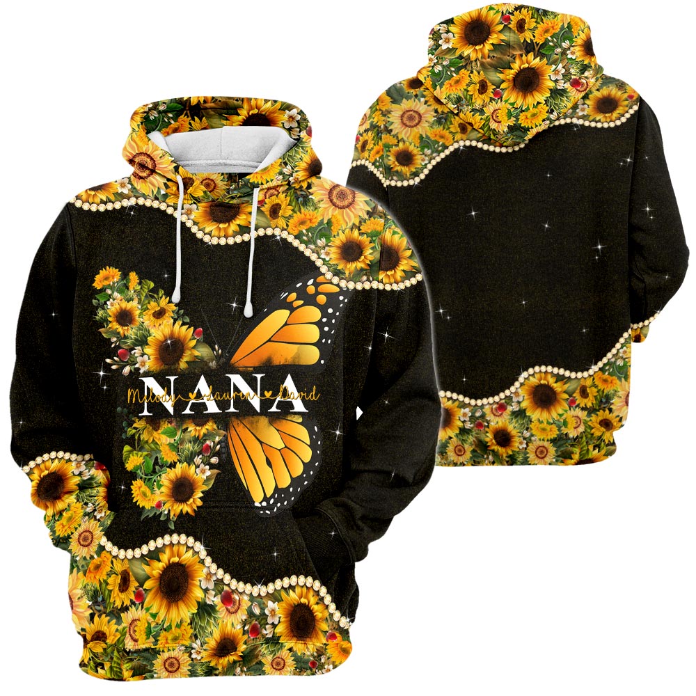 Personalized Butterfly Sunflower Pattern All Over Print Shirts For Nana Gigi Mimi Nickname Can Be Changed