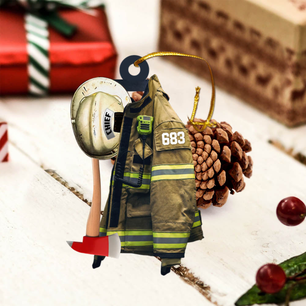 Firefighter Armor Custom Shaped Acrylic Ornament Two Sides Print Vr2, Made By Acrylic And The 2 Sides Are The Same