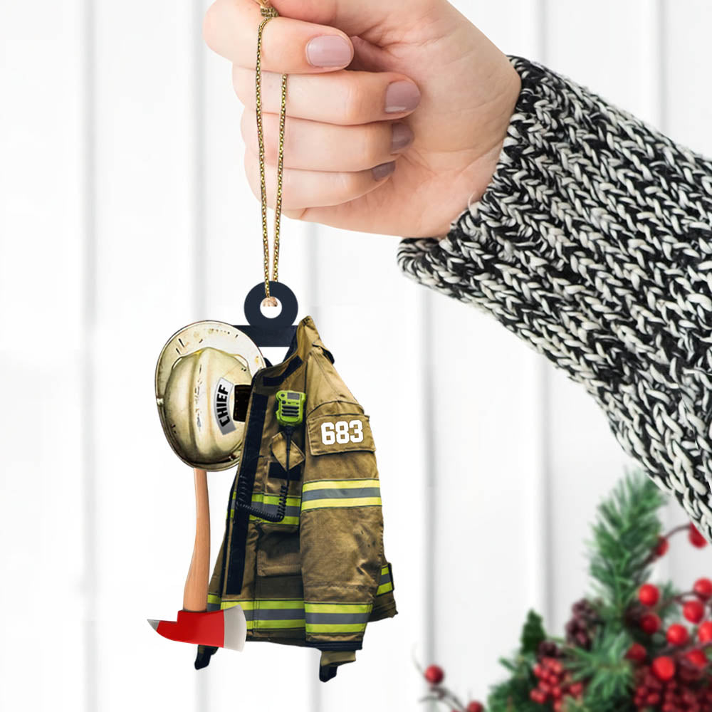 Firefighter Armor Custom Shaped Acrylic Ornament Two Sides Print Vr2, Made By Acrylic And The 2 Sides Are The Same