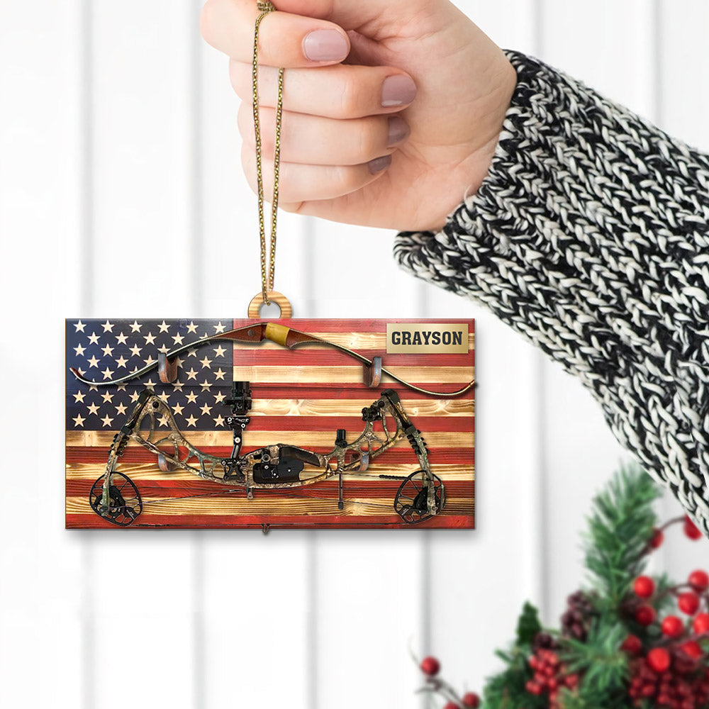 Hunting Customized Name, Archery & Flag Personalized Acrylic Ornament Printed Two Sides With The Same Design For Hunters