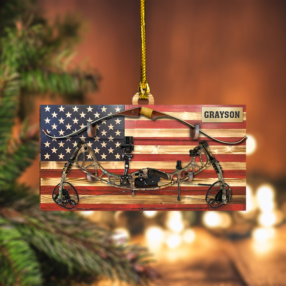 Hunting Customized Name, Archery & Flag Personalized Acrylic Ornament Printed Two Sides With The Same Design For Hunters