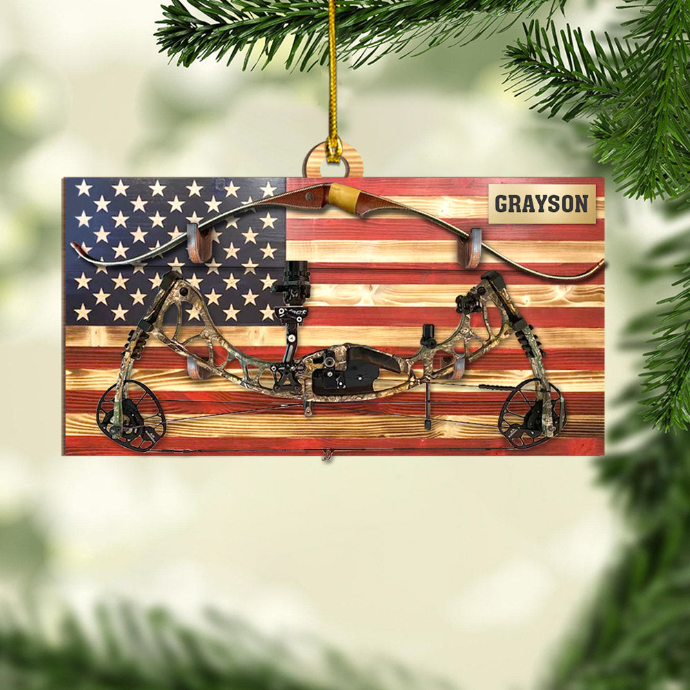 Hunting Customized Name, Archery & Flag Personalized Acrylic Ornament Printed Two Sides With The Same Design For Hunters
