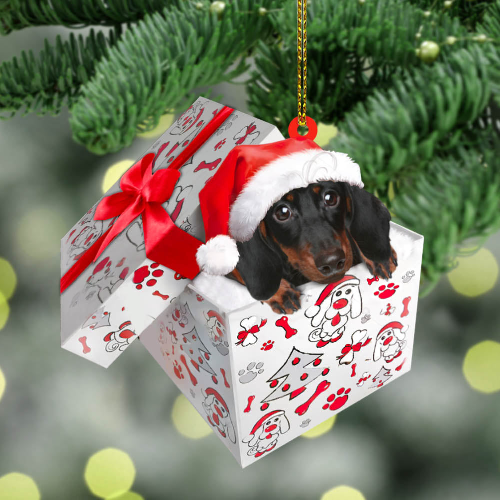 Dachshund Christmas Gift Cut Shaped Acrylic Ornament Two Sides, Wiener, Doxie Mom, Lovers Dachshund, Made By Acrylic And The 2 Sides Are The Same