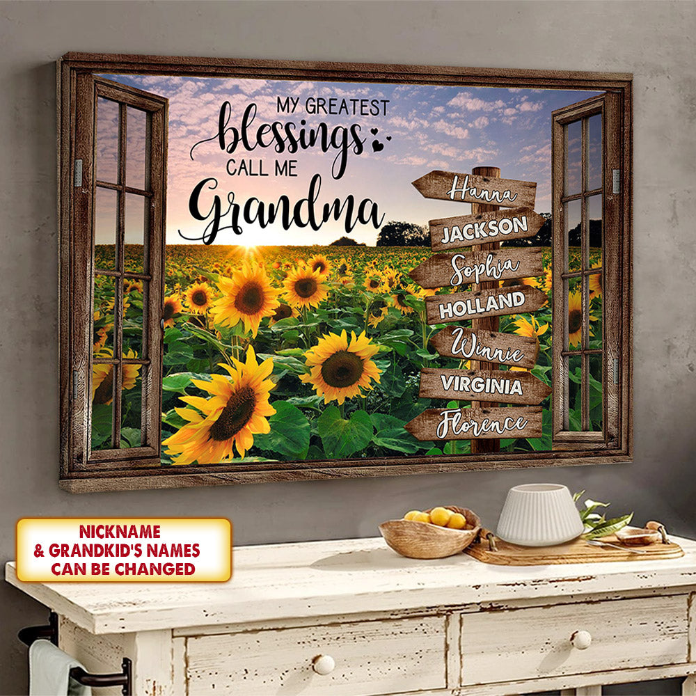 My Greatest Blessings Call Me Grandma Sunflower Field Personalized Poster And Canvas For Grandma