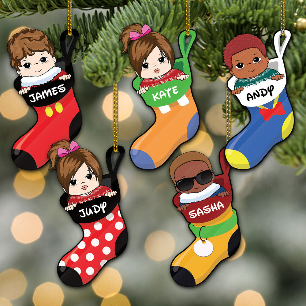 Personalized Kid Socks Acrylic Ornament, Made By Acrylic And One Side Print