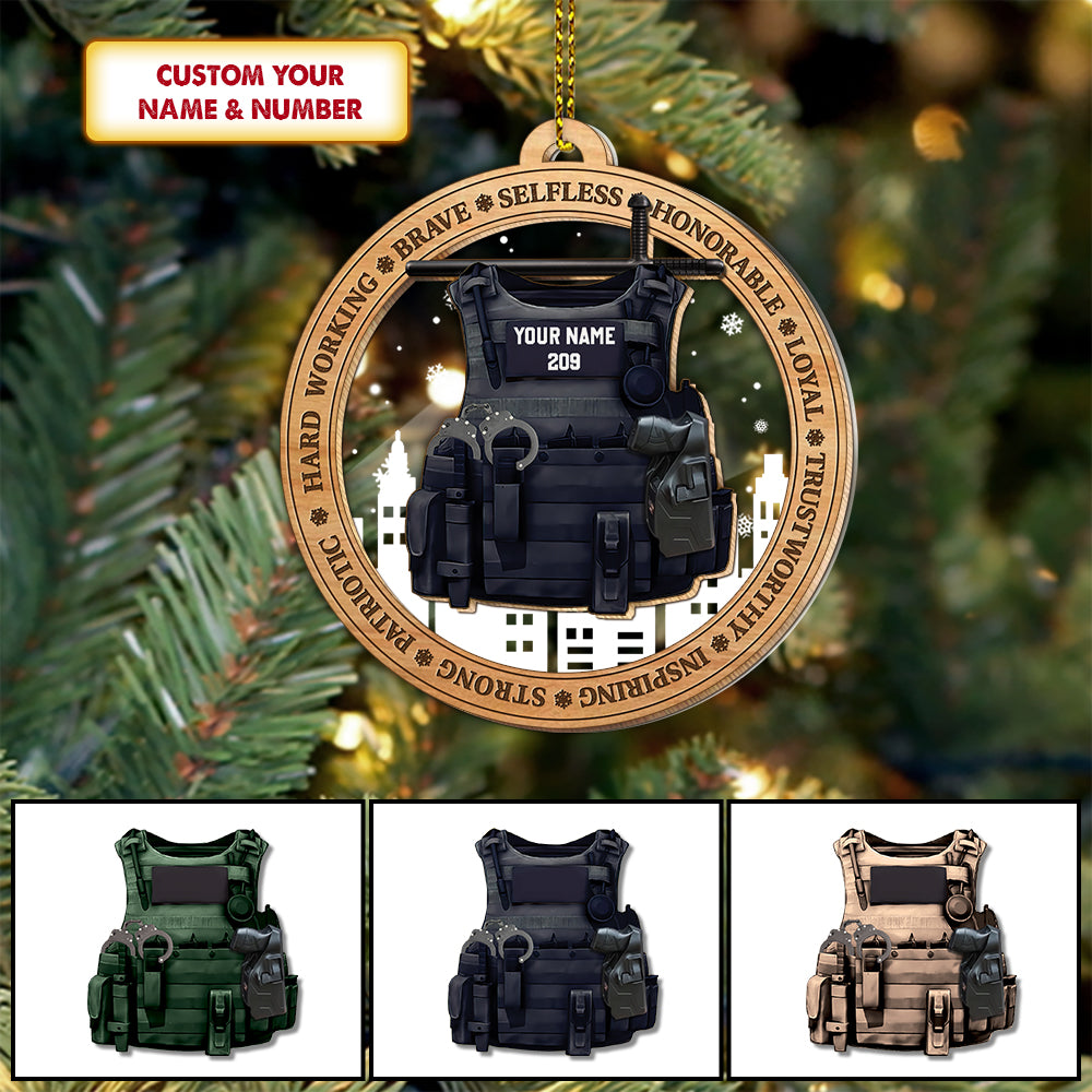 Police Officer, Custom Cut Shaped Wood & Acrylic Ornament