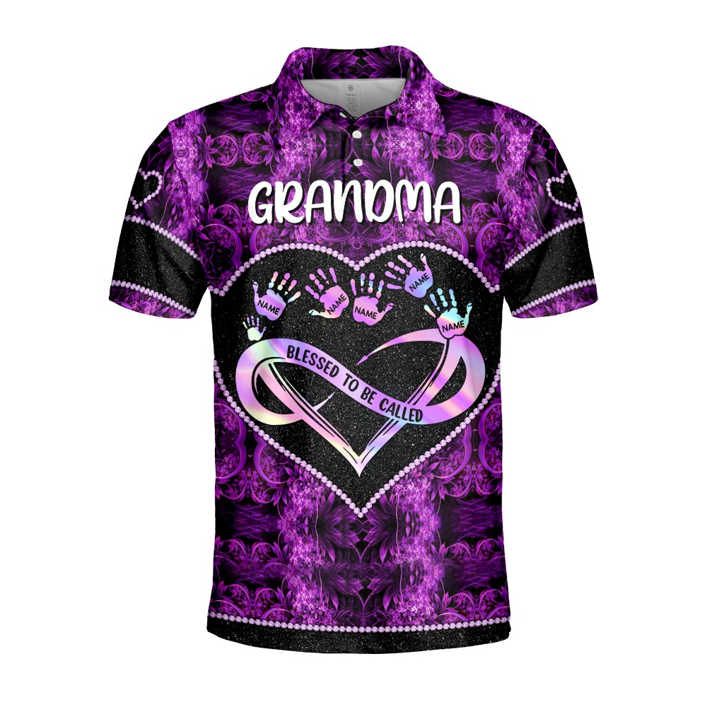 Grandma Blink Violet Infinity Heart Handprints Personalized All Over Print Shirt, 3D Shirt For Grandma