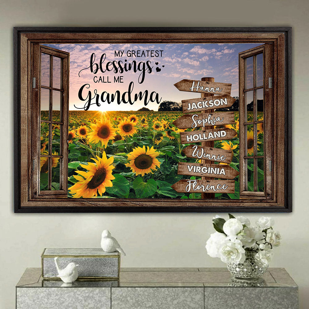 My Greatest Blessings Call Me Grandma Sunflower Field Personalized Poster And Canvas For Grandma
