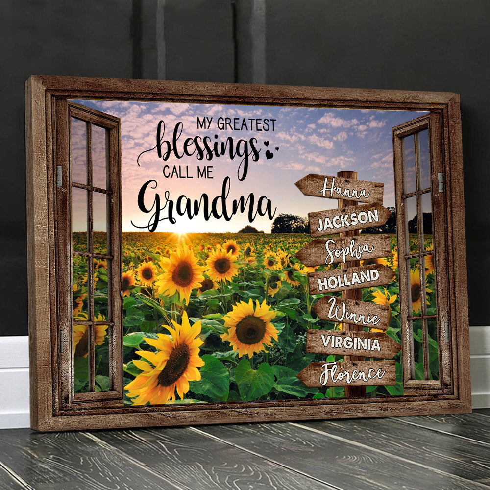 My Greatest Blessings Call Me Grandma Sunflower Field Personalized Poster And Canvas For Grandma