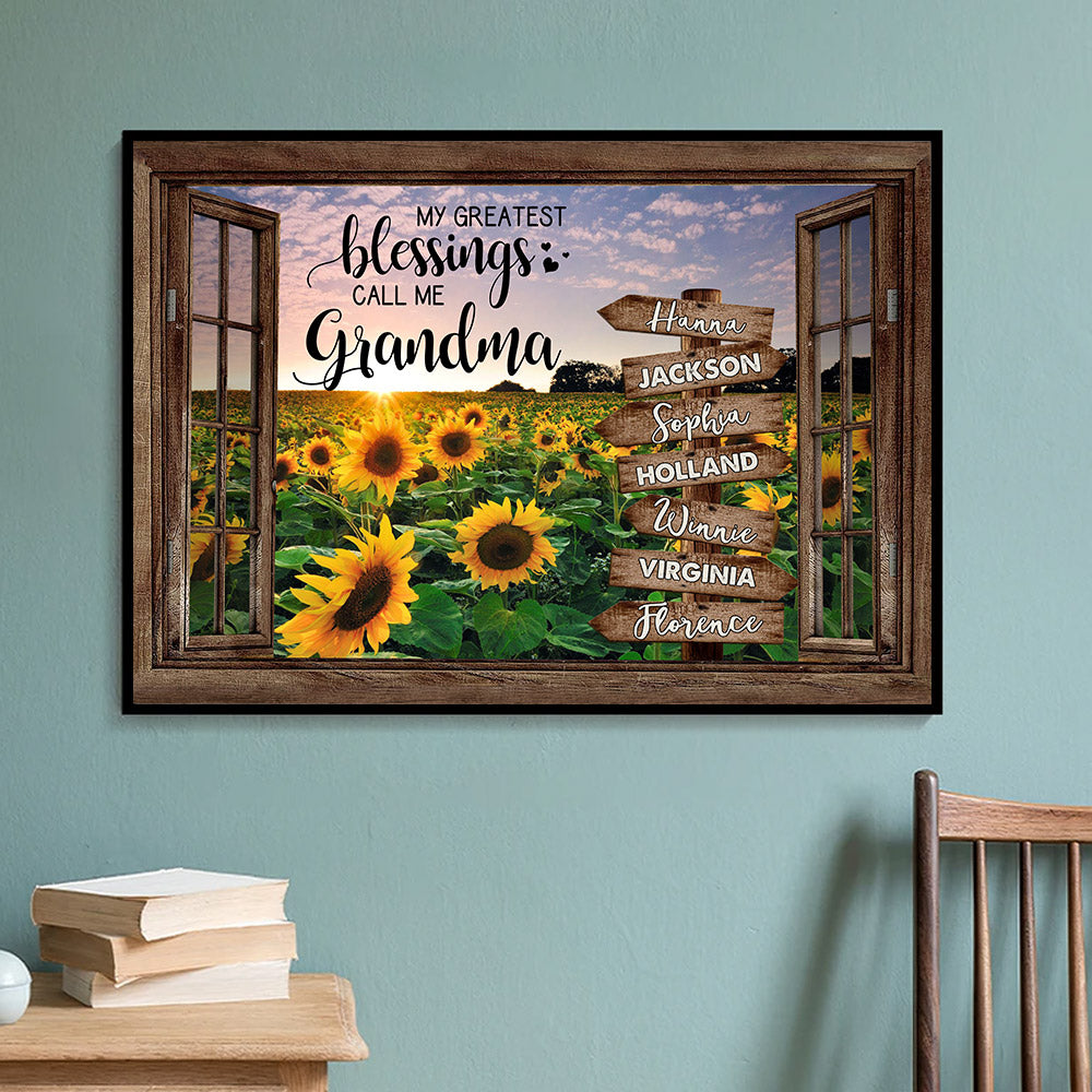 My Greatest Blessings Call Me Grandma Sunflower Field Personalized Poster And Canvas For Grandma