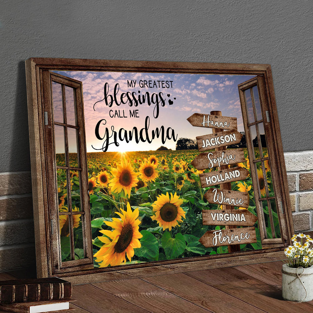 My Greatest Blessings Call Me Grandma Sunflower Field Personalized Poster And Canvas For Grandma