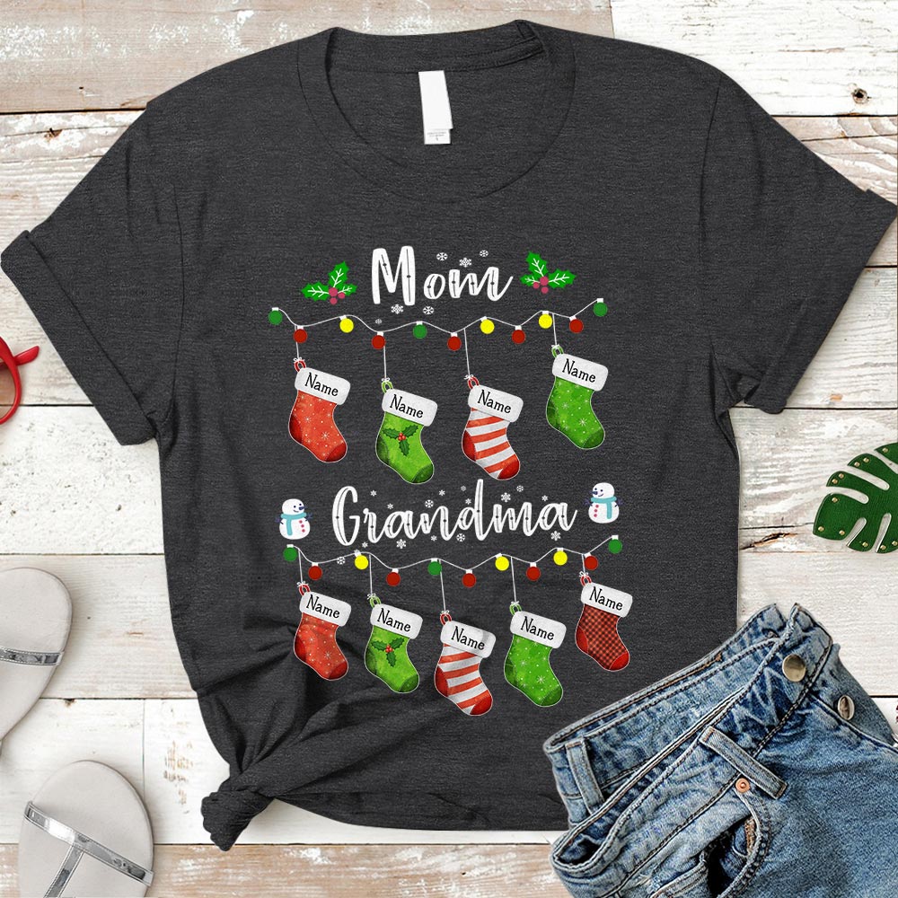 Mom To Grandma Christmas Socks Personalized Shirt For Grandma