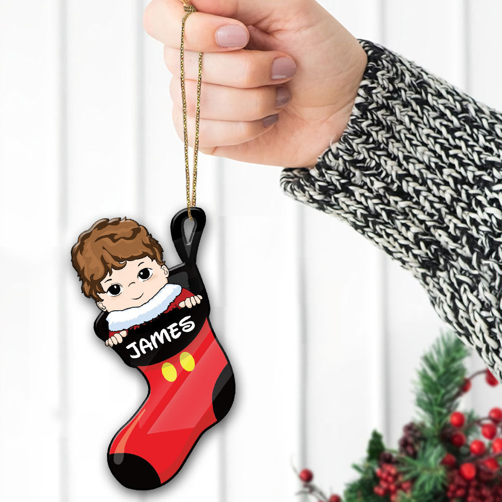 Personalized Kid Socks Acrylic Ornament, Made By Acrylic And One Side Print
