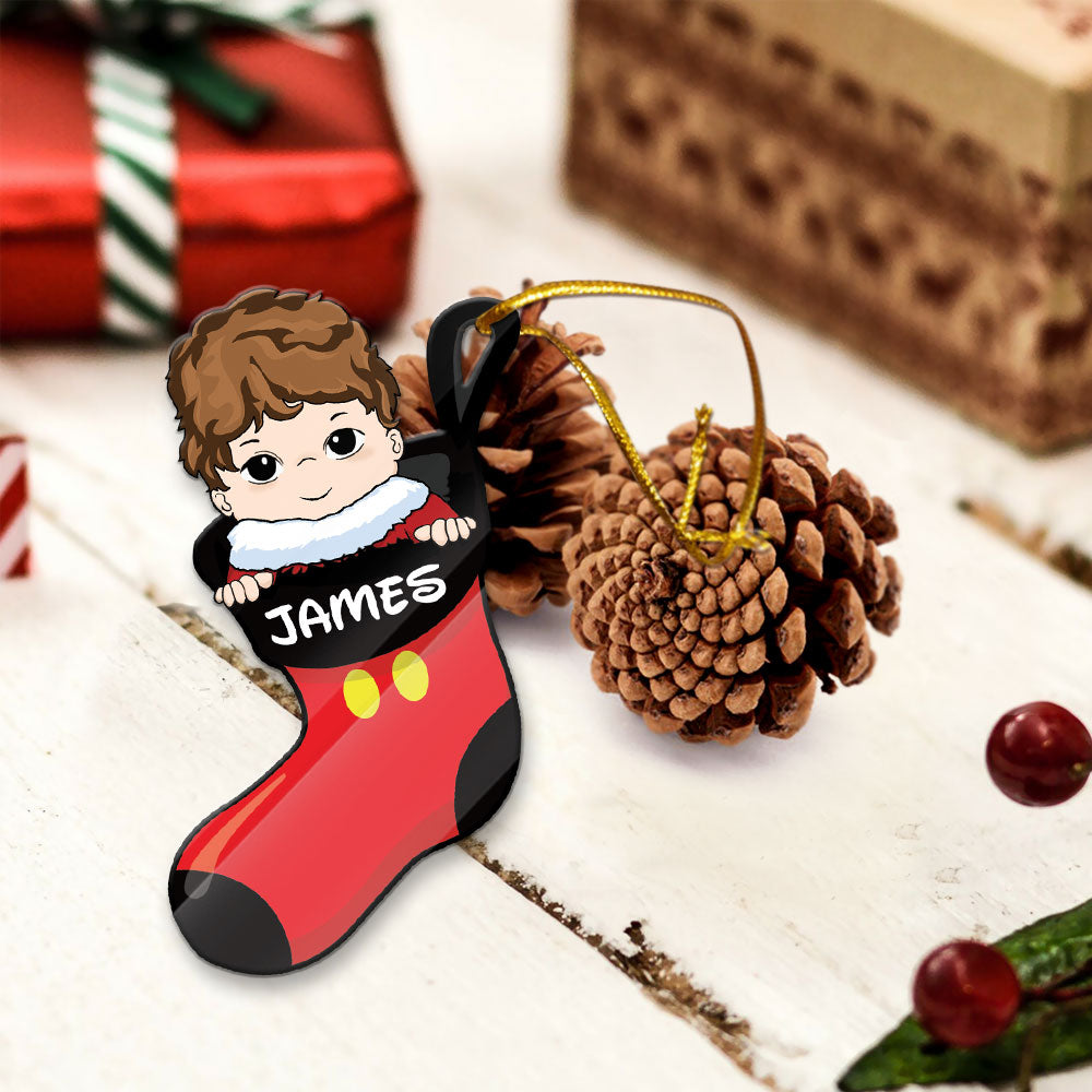 Personalized Kid Socks Acrylic Ornament, Made By Acrylic And One Side Print