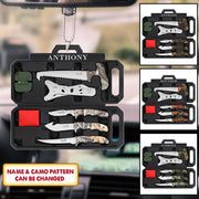 Personalized Flat Acrylic Car Ornament, Field Dressing Kit Hunting Knife Set Car Ornament, Name & Uniform Color can be changed