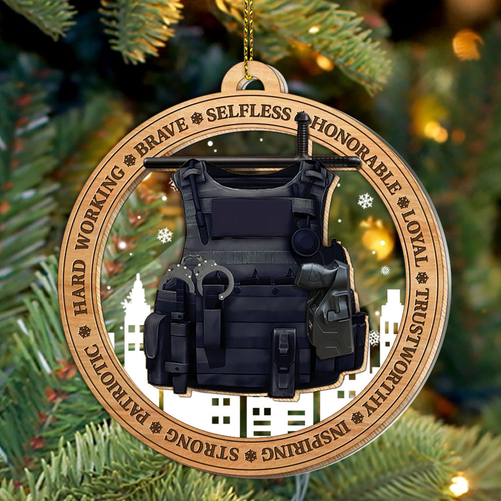 Police Officer, Custom Cut Shaped Wood & Acrylic Ornament