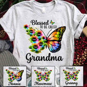 Blessed To Be Called Grandma Colorful Butterfly Sunflowers Personalized Shirt For Grandma