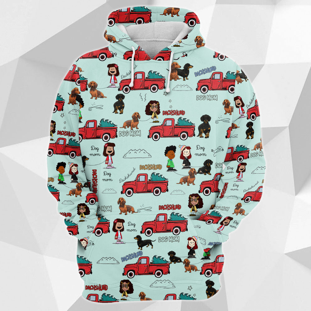 Dachshund Red Truck Pattern All Over Print Shirts For Dog Lover Dog Mom