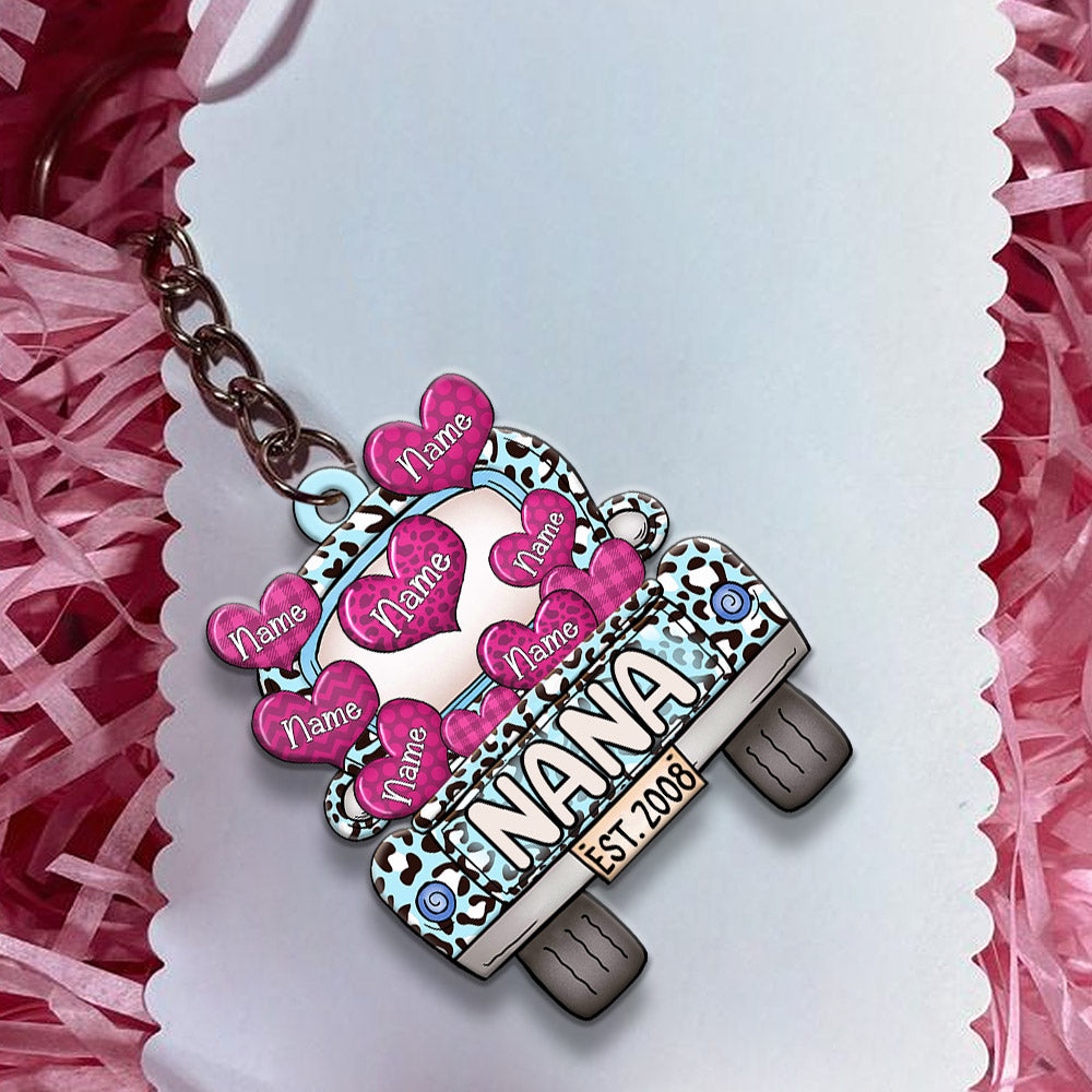 Blessed To Be Called Grandma Leopard Truck Est.Year Personalized Flat Acrylic Keychain, 2 Sides Are The Same For Grandma, Hn98, Lihd
