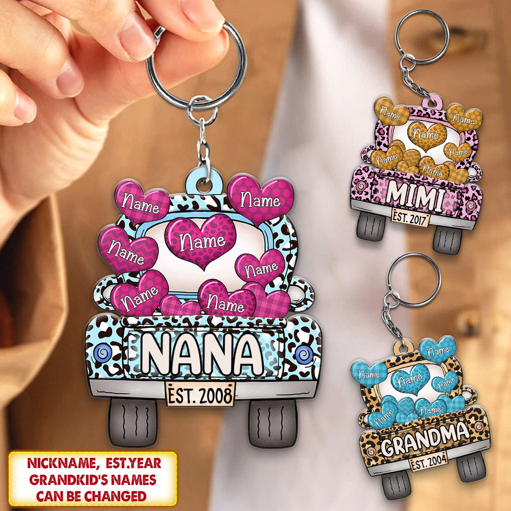 Blessed To Be Called Grandma Leopard Truck Est.Year Personalized Flat Acrylic Keychain, 2 Sides Are The Same For Grandma, Hn98, Lihd