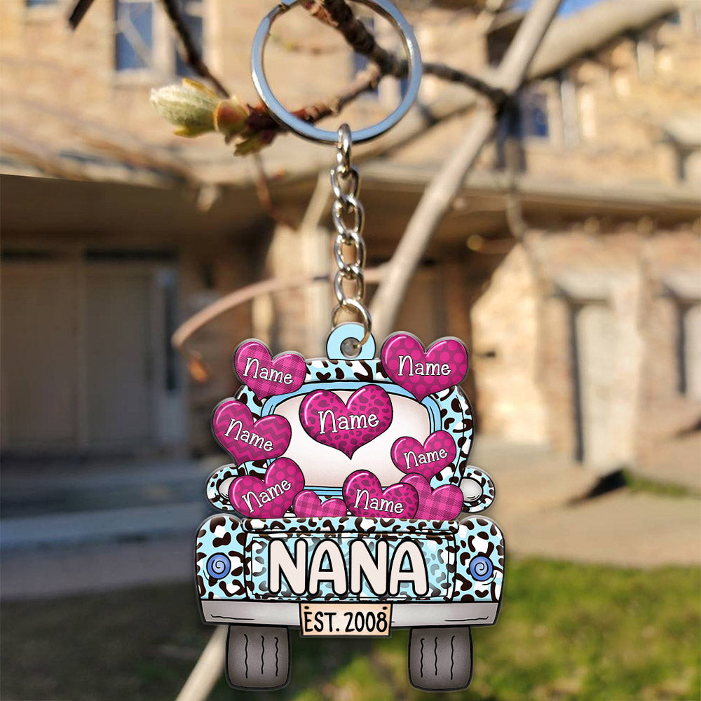 Blessed To Be Called Grandma Leopard Truck Est.Year Personalized Flat Acrylic Keychain, 2 Sides Are The Same For Grandma, Hn98, Lihd