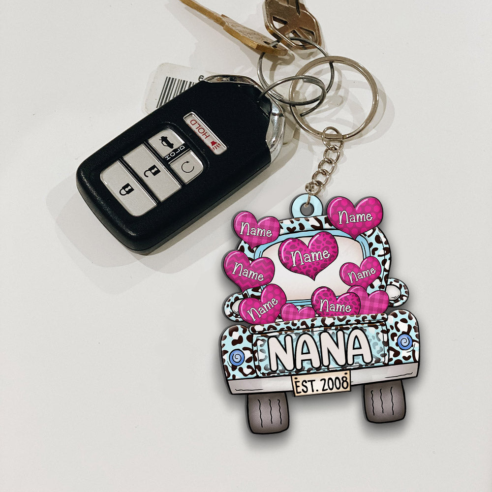 Blessed To Be Called Grandma Leopard Truck Est.Year Personalized Flat Acrylic Keychain, 2 Sides Are The Same For Grandma, Hn98, Lihd