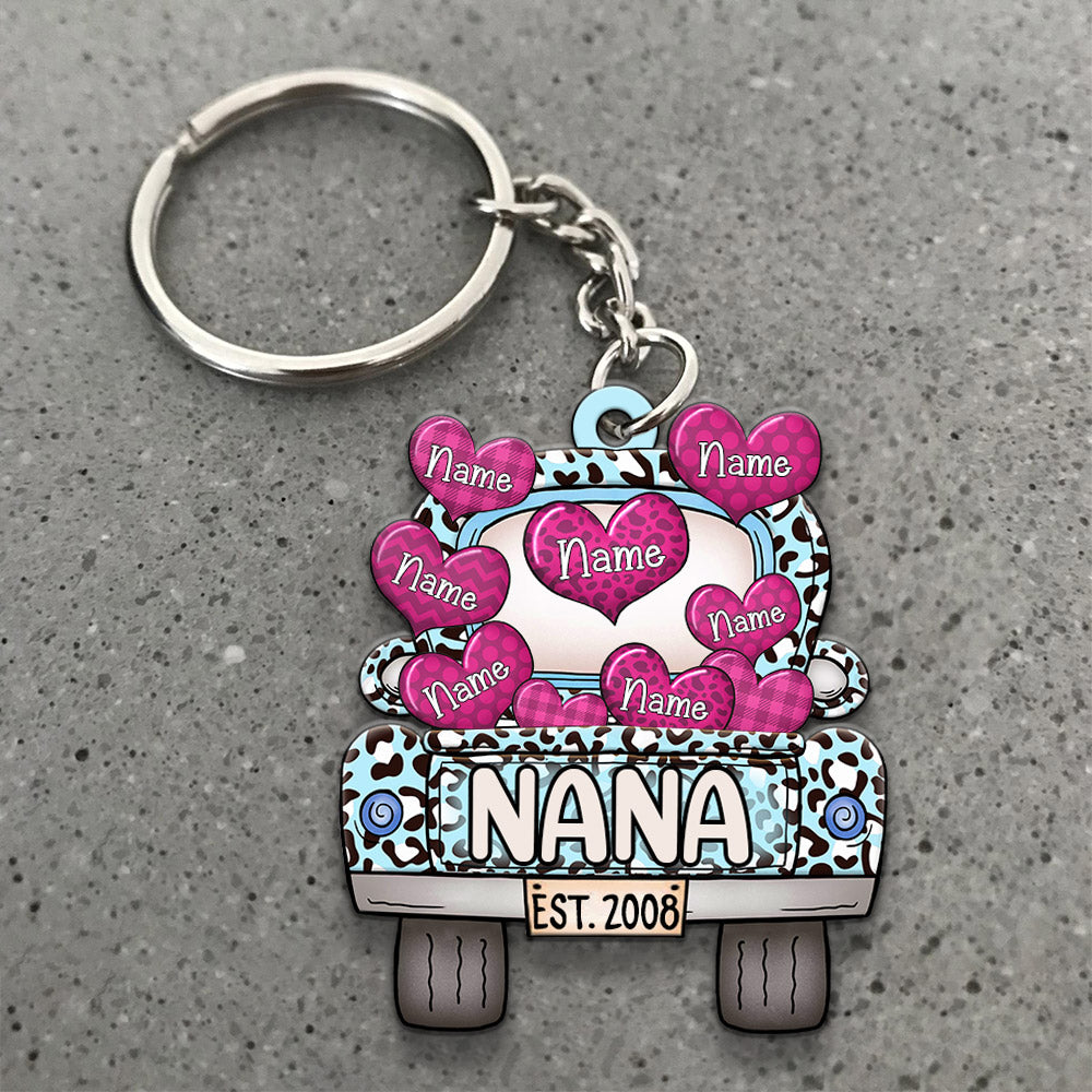 Blessed To Be Called Grandma Leopard Truck Est.Year Personalized Flat Acrylic Keychain, 2 Sides Are The Same For Grandma, Hn98, Lihd