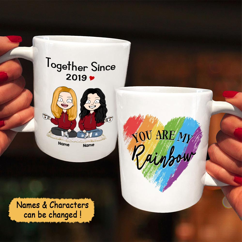 Personalized Mug For Couples, Lgbt Community, Together Since Year, You Are My Rainbow, Names & Characters Can Be Changed
