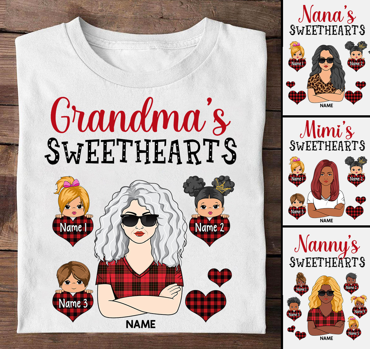 Nana's Sweethearts Plaid Buffalo Heart Shirt For Grandma