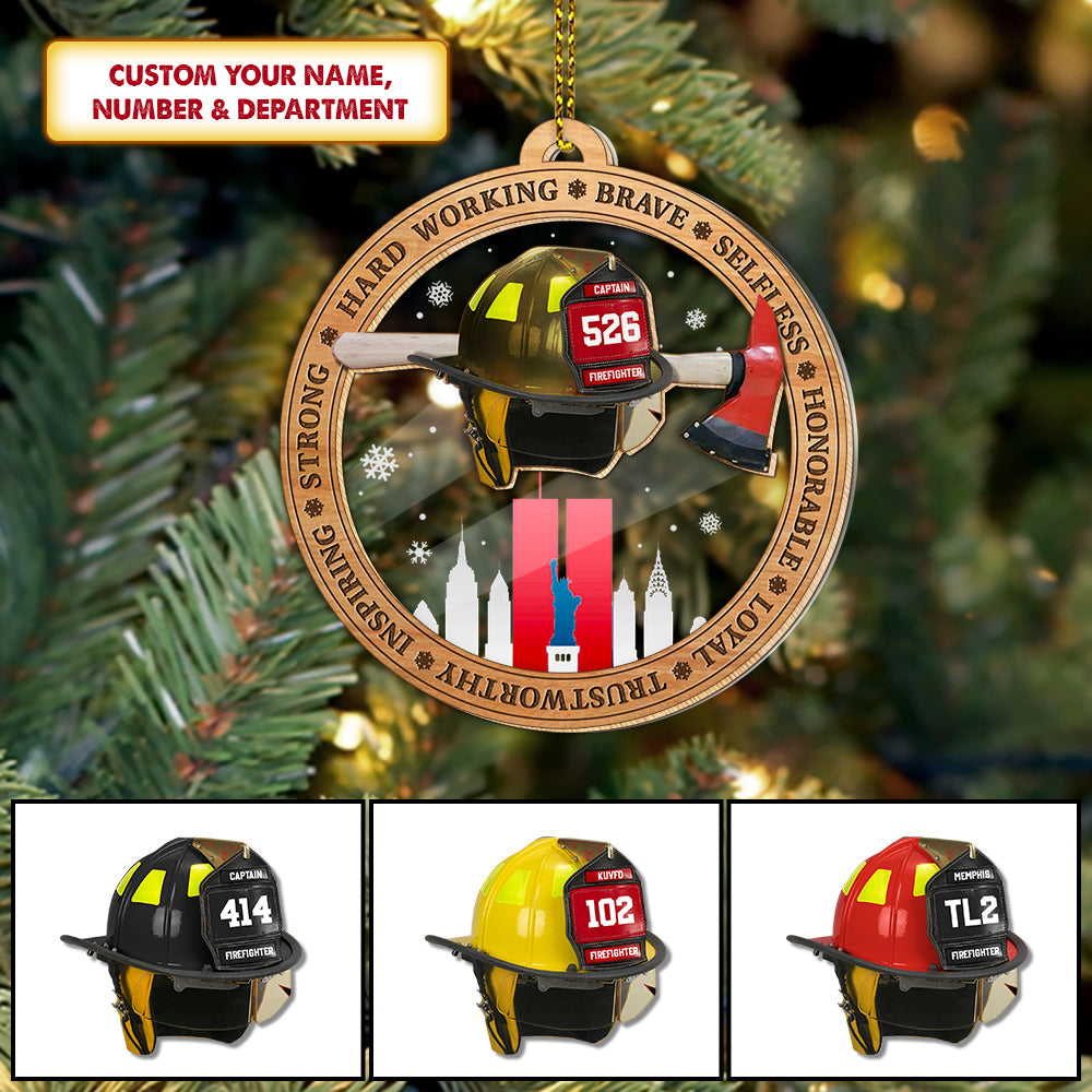 Firefighter's Helmet, Custom Cut Shaped Wood & Acrylic Ornament