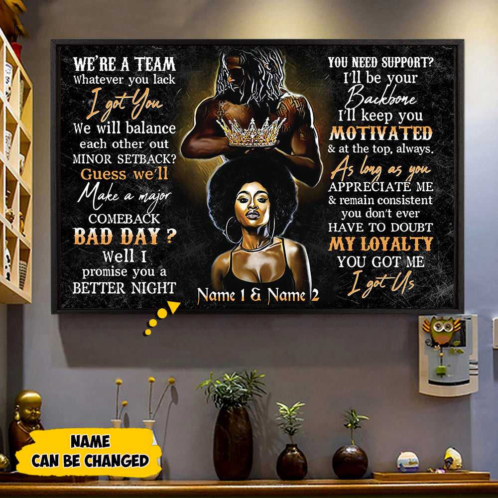 Custom We're A Team Poster & Canvas, Black People Perfect Gift For Couples, Name Can Be Changed