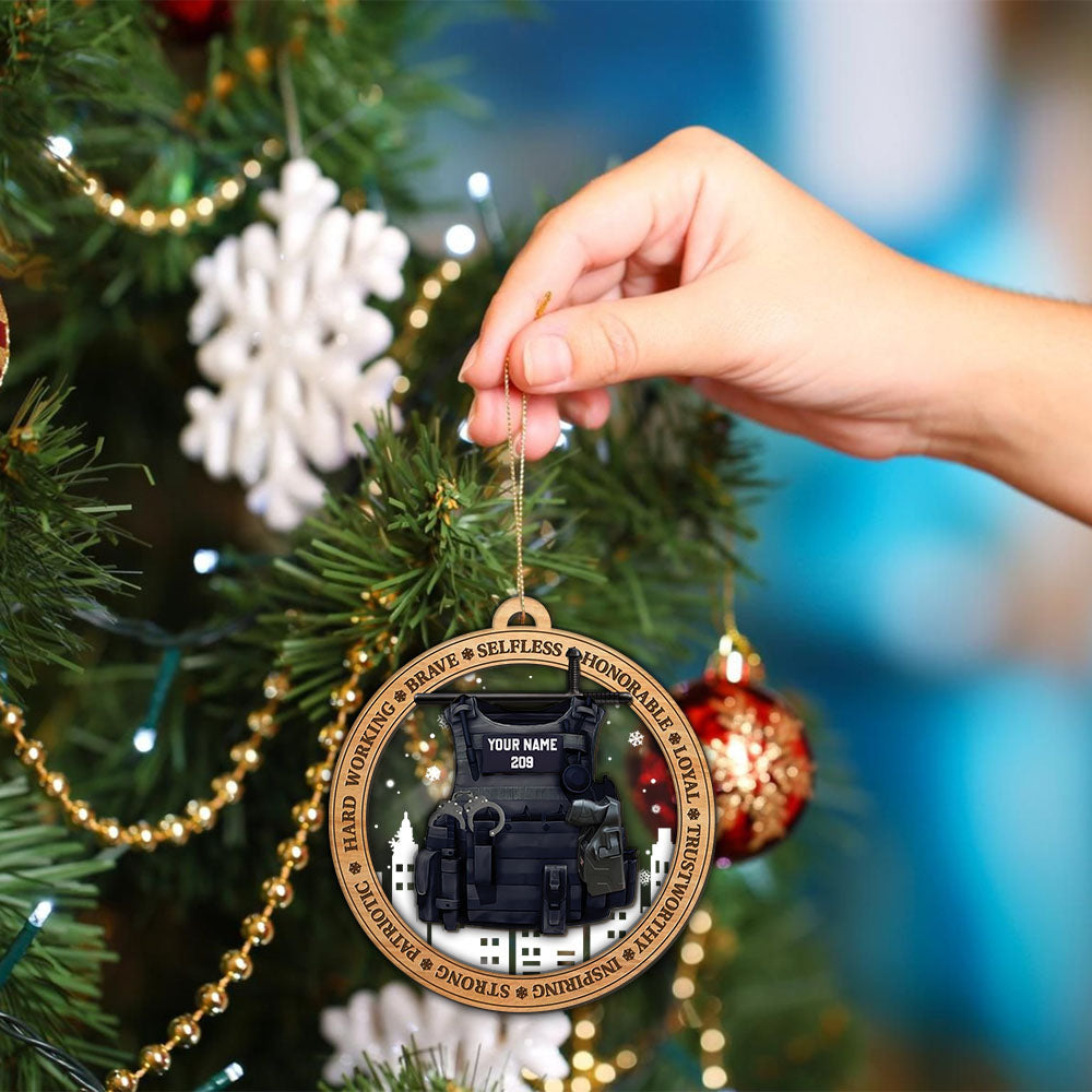 Police Officer, Custom Cut Shaped Wood & Acrylic Ornament