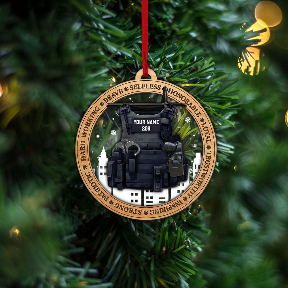 Police Officer, Custom Cut Shaped Wood & Acrylic Ornament