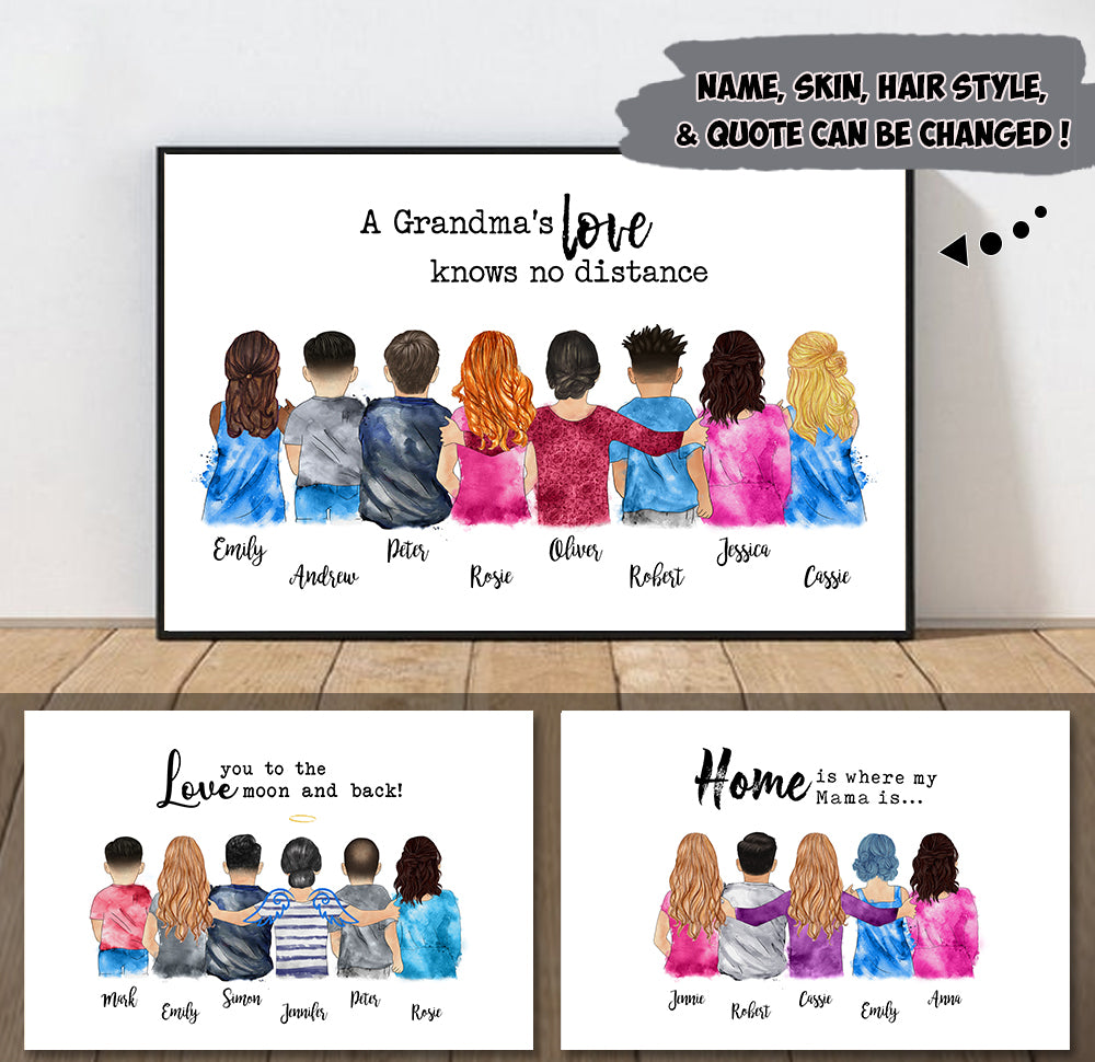 Custom Grandma's Hug, Mother's Hug Mom/Daughters/Sons, Sisters/Brothers Poster Canvas, Perfect Gift For Mother's Day