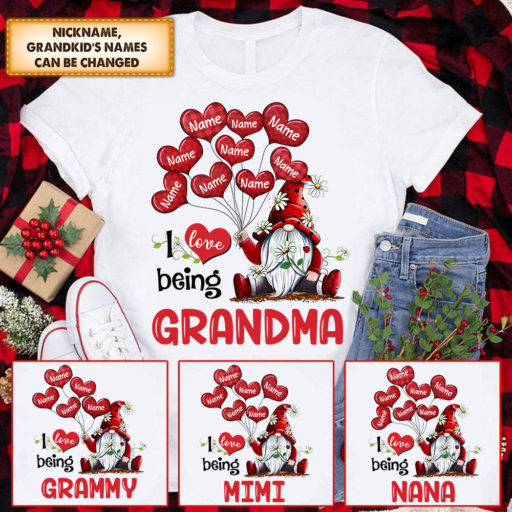 I Love Being Grandma Gnomes Balloons Personalized Shirt For Grandma