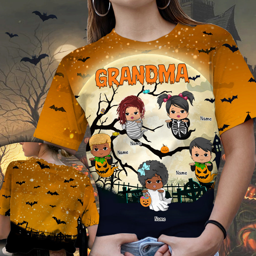 Grandma With Her Little Boo Halloween All Over Print Personalized Shirt For Grandma