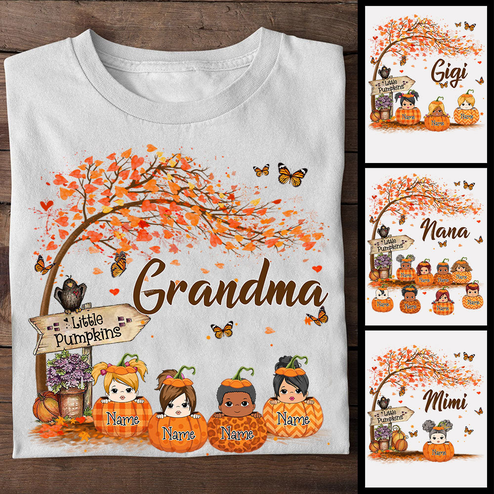 Nana's Little Pumpkin Autumn Halloween Personalized Shirt For Grandma