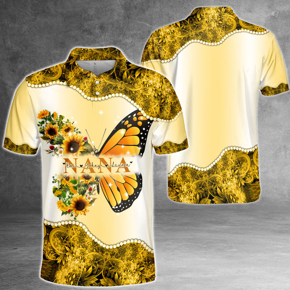 Personalized Nickname & Grandkid's Names All Over Print Shirts Butterfly Sunflower Vr2