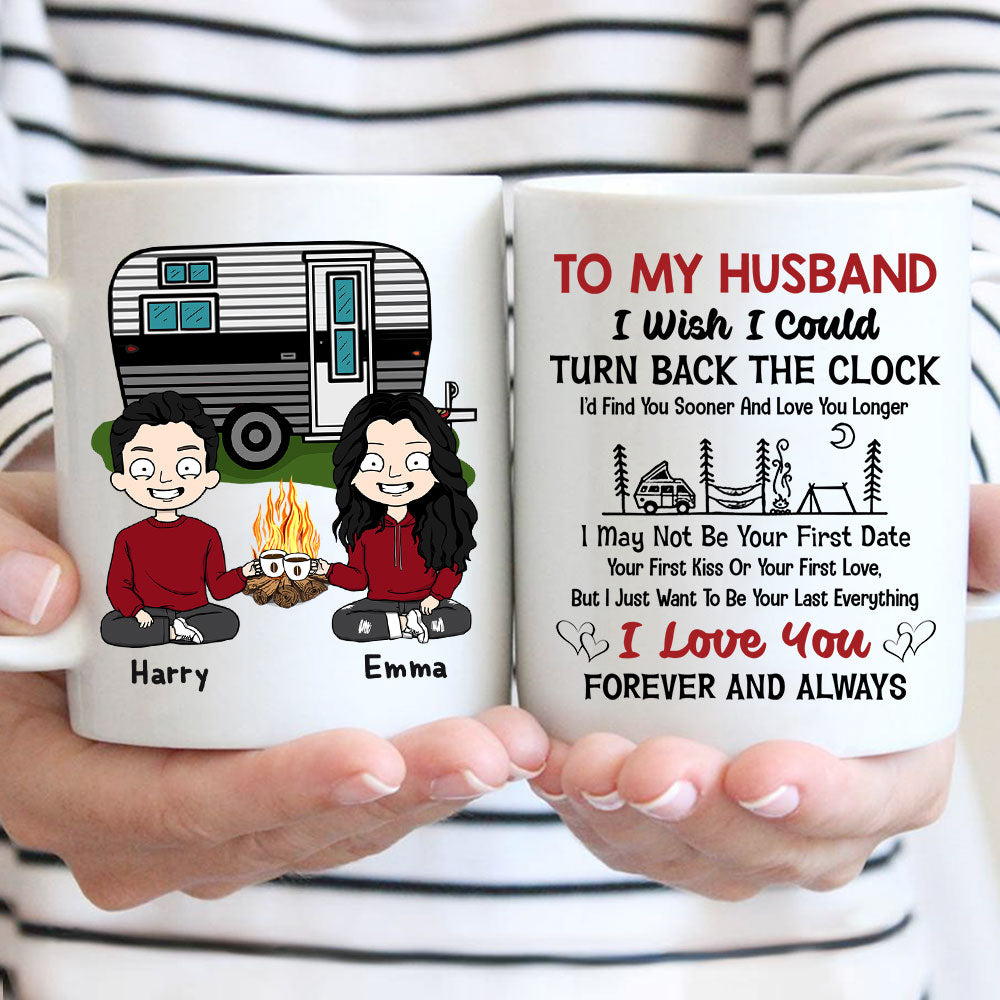 Personalized Mug For Couples, Camping Lovers, I Wish I Could Turn Back The Clock, Names, Caravans & Characters Can Be Changed