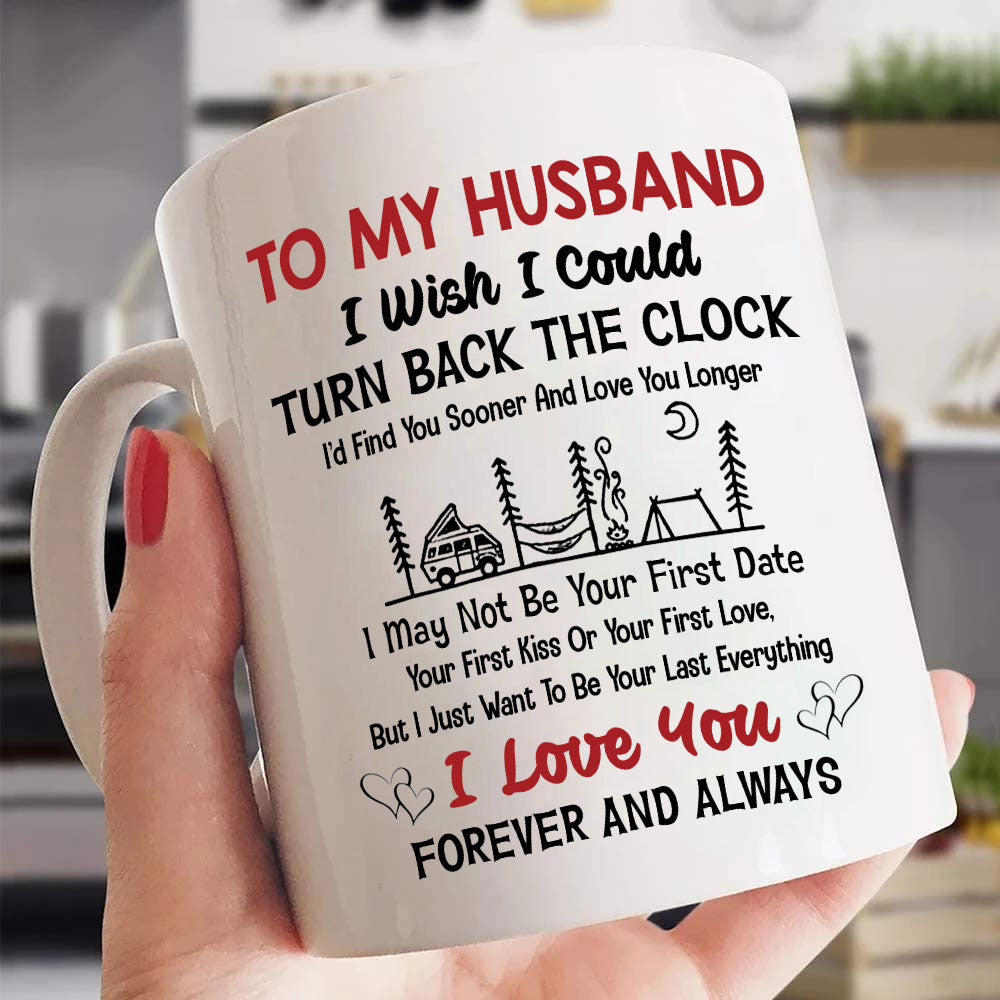Personalized Mug For Couples, Camping Lovers, I Wish I Could Turn Back The Clock, Names, Caravans & Characters Can Be Changed