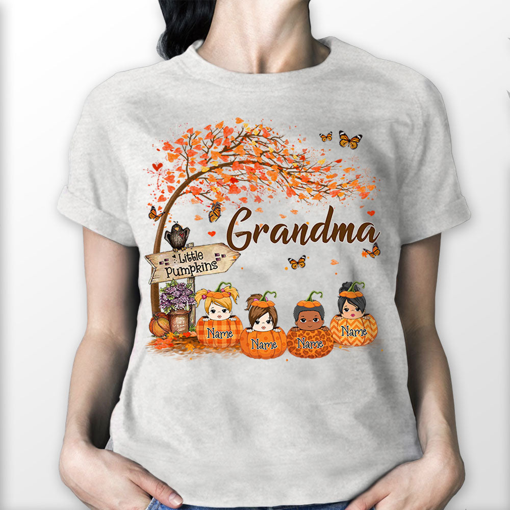 Nana's Little Pumpkin Autumn Halloween Personalized Shirt For Grandma