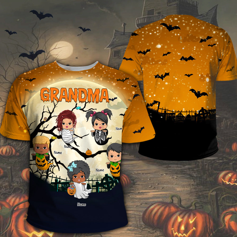 Grandma With Her Little Boo Halloween All Over Print Personalized Shirt For Grandma
