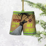 Firefighter Swim Trunks Personalized Acrylic Ornament, Made By Acrylic And The 2 Sides Are The Same