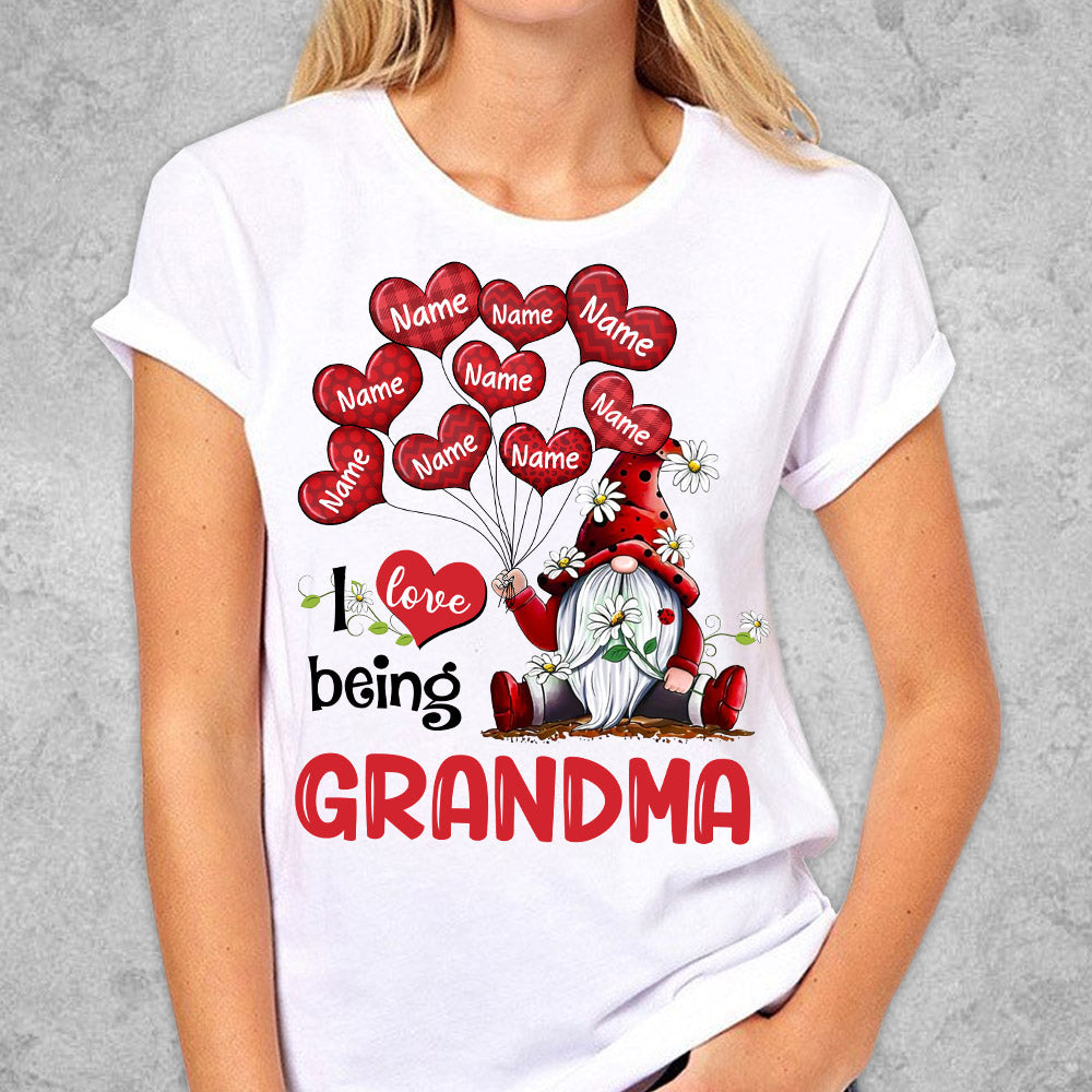 I Love Being Grandma Gnomes Balloons Personalized Shirt For Grandma