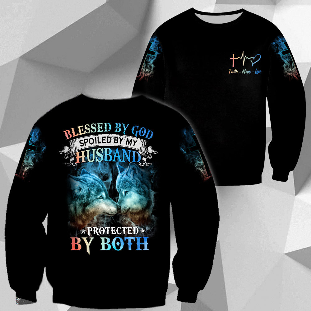 Blessed By God Spoiled By My Husband Protected By Both, All Over Print, Shirts For Wife