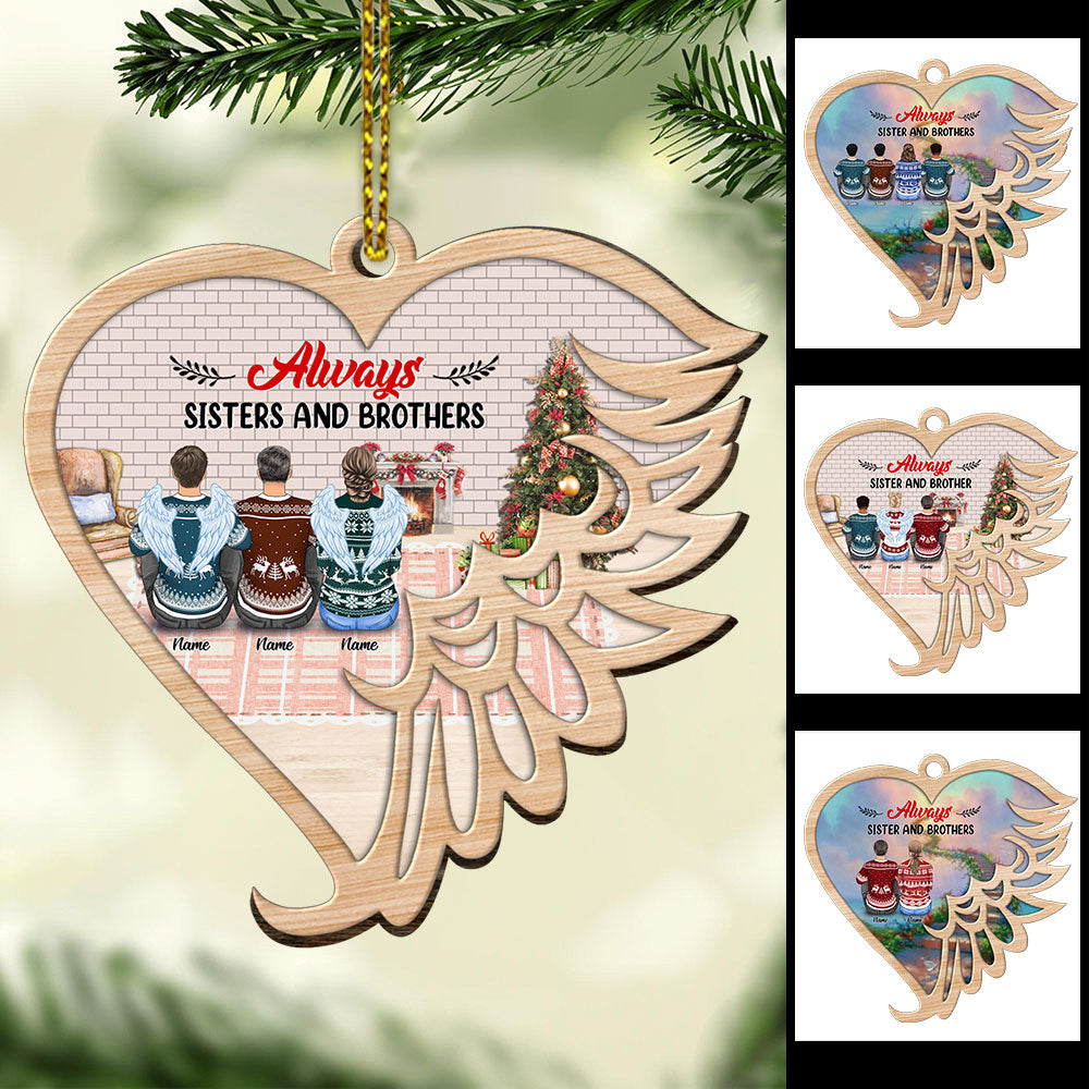 Always Sisters And Brother Personalized Aluminium Angle Wings Ornament TRNA