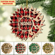 Sunflowers Butterfly Plaid Christmas 1 Side Wood Ornament For Grandma HN98 DO99, Made By Wood And One Side Print