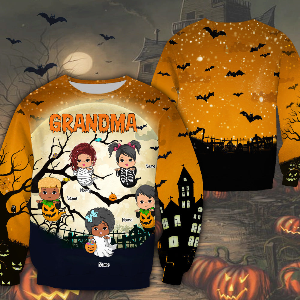 Grandma With Her Little Boo Halloween All Over Print Personalized Shirt For Grandma