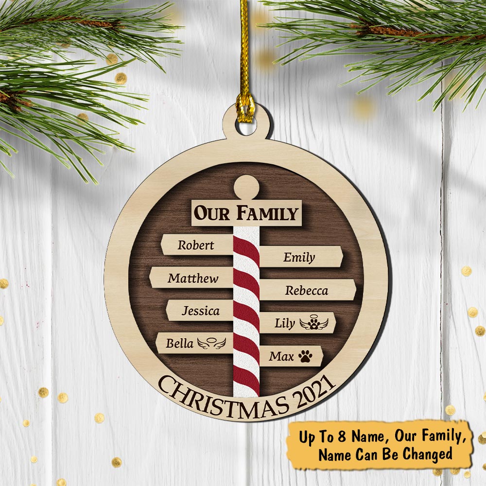 Personalized Christmas Family Ornament, 2021 Wooden Xmas Ornaments With Family Member Names, Custom Holiday Ornament
